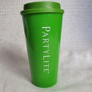 PartyLite Coffee Travel Tumbler Lid Green employee promo advertising premium EUC